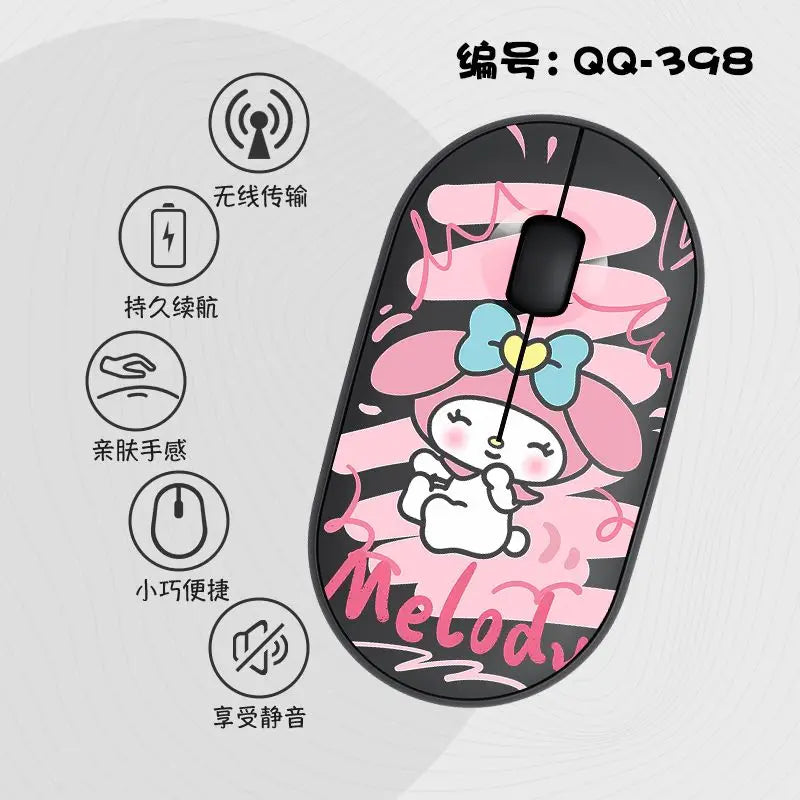 Kawaii Melody Wireless Bluetooth Mouse Cartoon Anime Design Mini Portable Mouse Silent Dual-Mode Mouse for Laptop Computer