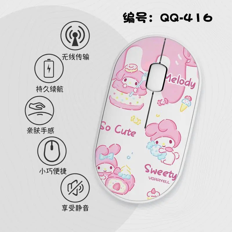 Kawaii Melody Wireless Bluetooth Mouse Cartoon Anime Design Mini Portable Mouse Silent Dual-Mode Mouse for Laptop Computer
