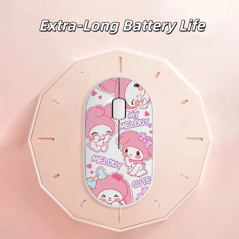 Kawaii Melody Wireless Bluetooth Mouse Cartoon Anime Design Mini Portable Mouse Silent Dual-Mode Mouse for Laptop Computer
