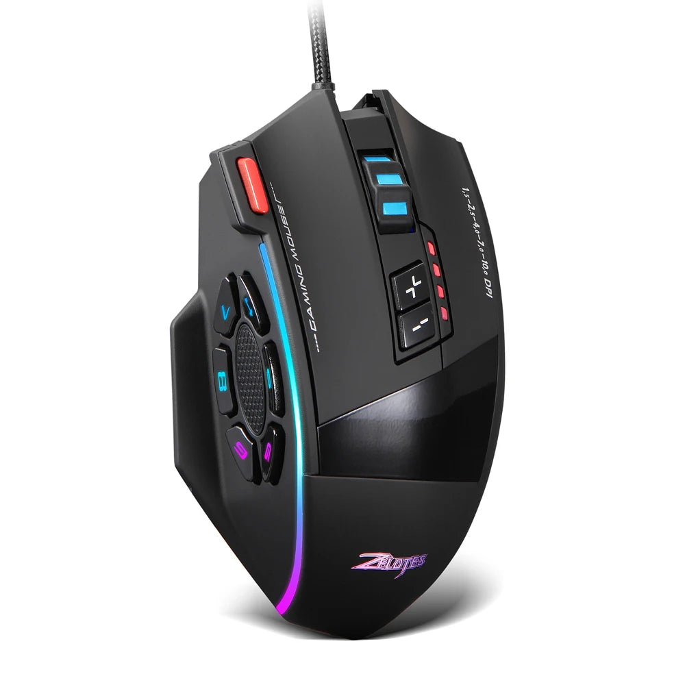 ZELOTES C13 Wired Mouse Programming Gaming Mouse 13 Keys 10000DPI RGB Light Laser Mouse for Laptop Computer PC