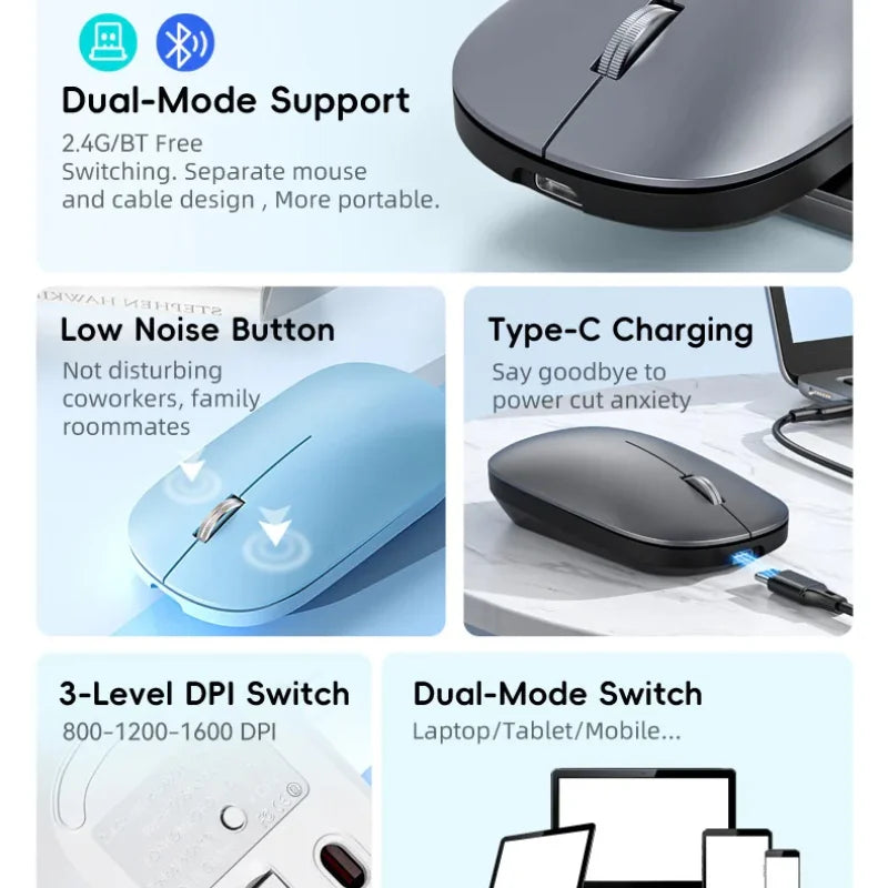 New Wireless Mouse Dual Mode 2.4Ghz Bluetooth-Compatible Gaming Mouse Ergonomic Rechargeable Mice for PC/Laptop/Macbook 2026 Hot