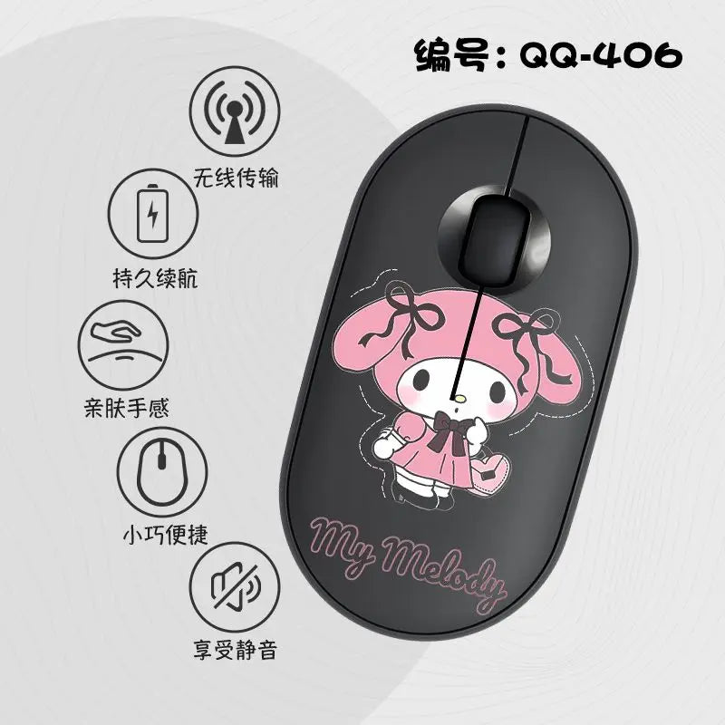 Kawaii Melody Wireless Bluetooth Mouse Cartoon Anime Design Mini Portable Mouse Silent Dual-Mode Mouse for Laptop Computer
