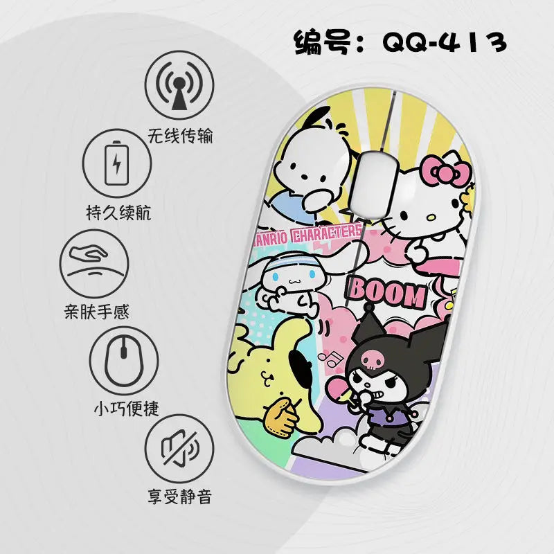 Kawaii Melody Wireless Bluetooth Mouse Cartoon Anime Design Mini Portable Mouse Silent Dual-Mode Mouse for Laptop Computer