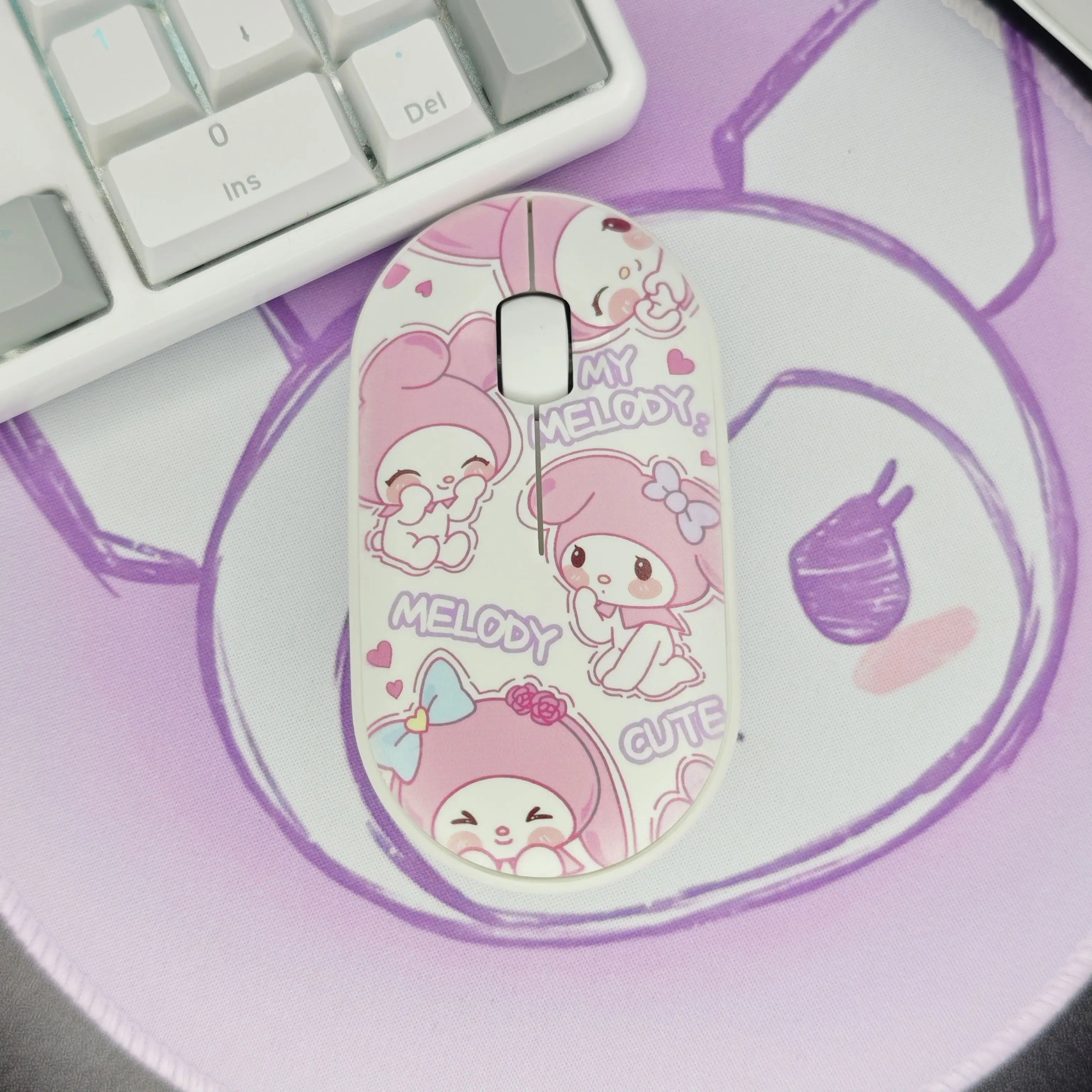 Kawaii Melody Wireless Bluetooth Mouse Cartoon Anime Design Mini Portable Mouse Silent Dual-Mode Mouse for Laptop Computer