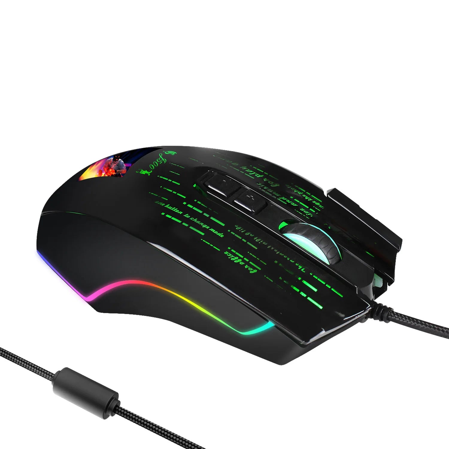 HXSJ J500 Wired Gaming Mouse 10000 DPI Optical Sensor RGB Backlit Photo Setting Macro Programming for PC Gamers Office Home
