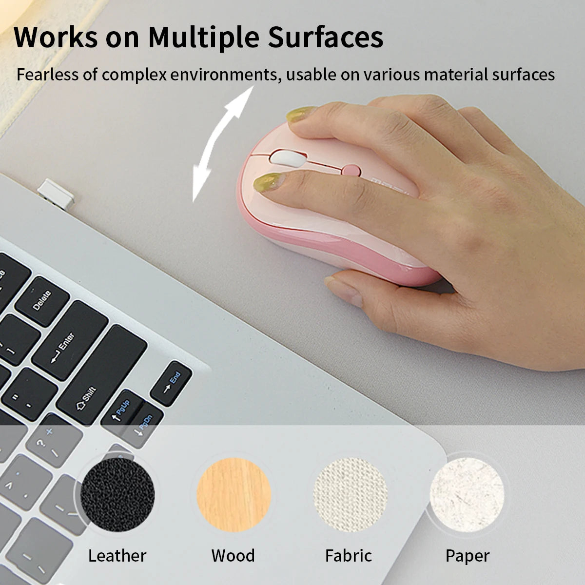 MOFii M5AG Pink Wireless Mouse, Ergonomic Grip, 2.4G Plug & Play, Universal for Office Laptops & Desktops