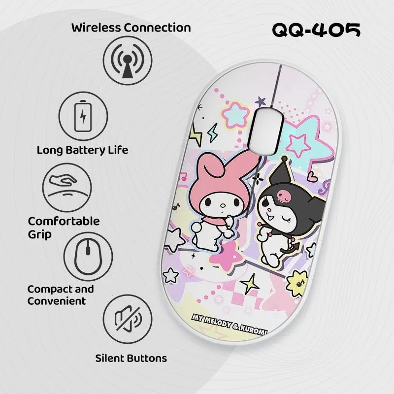 Kawaii Melody Wireless Bluetooth Mouse Cartoon Anime Design Mini Portable Mouse Silent Dual-Mode Mouse for Laptop Computer