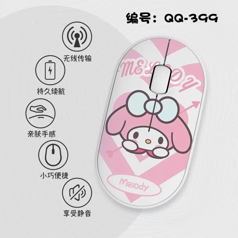 Kawaii Melody Wireless Bluetooth Mouse Cartoon Anime Design Mini Portable Mouse Silent Dual-Mode Mouse for Laptop Computer