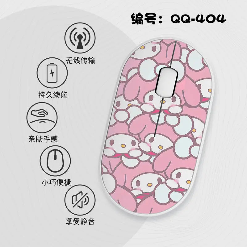 Kawaii Melody Wireless Bluetooth Mouse Cartoon Anime Design Mini Portable Mouse Silent Dual-Mode Mouse for Laptop Computer