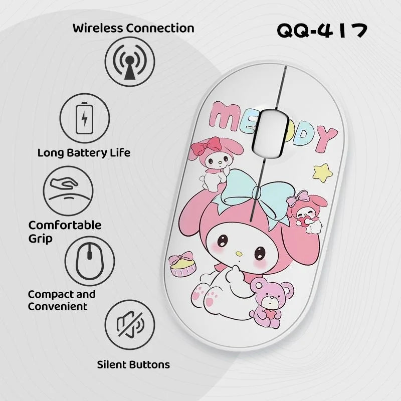 Kawaii Melody Wireless Bluetooth Mouse Cartoon Anime Design Mini Portable Mouse Silent Dual-Mode Mouse for Laptop Computer