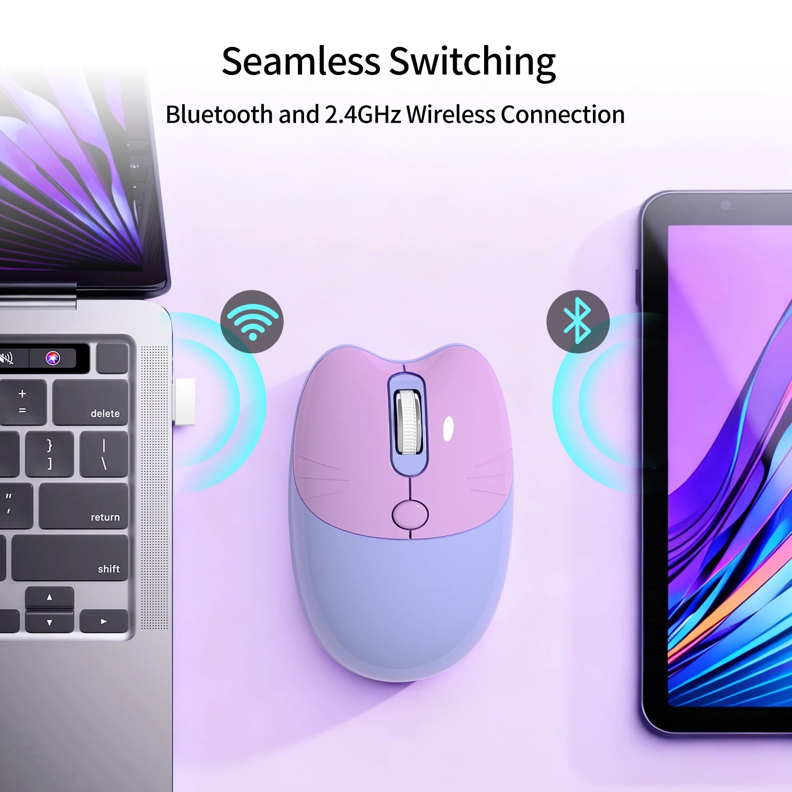 MOFii 1 Piece Dual-Mode Wireless Mouse, Gradient Cat Shape Cute Mouse, Bluetooth & 2.4G Silent Office Mouse,Battery Not Include