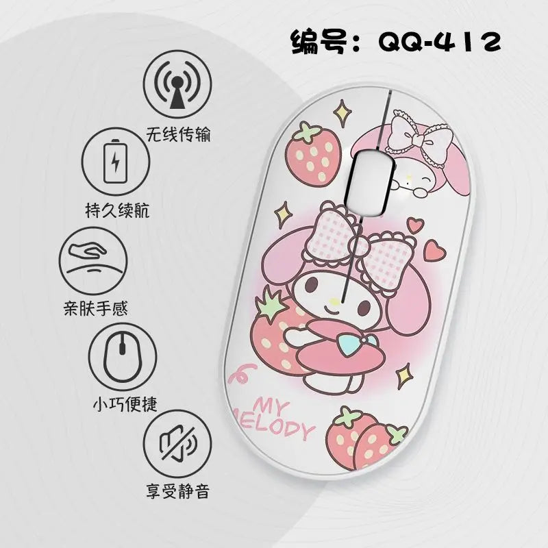 Kawaii Melody Wireless Bluetooth Mouse Cartoon Anime Design Mini Portable Mouse Silent Dual-Mode Mouse for Laptop Computer