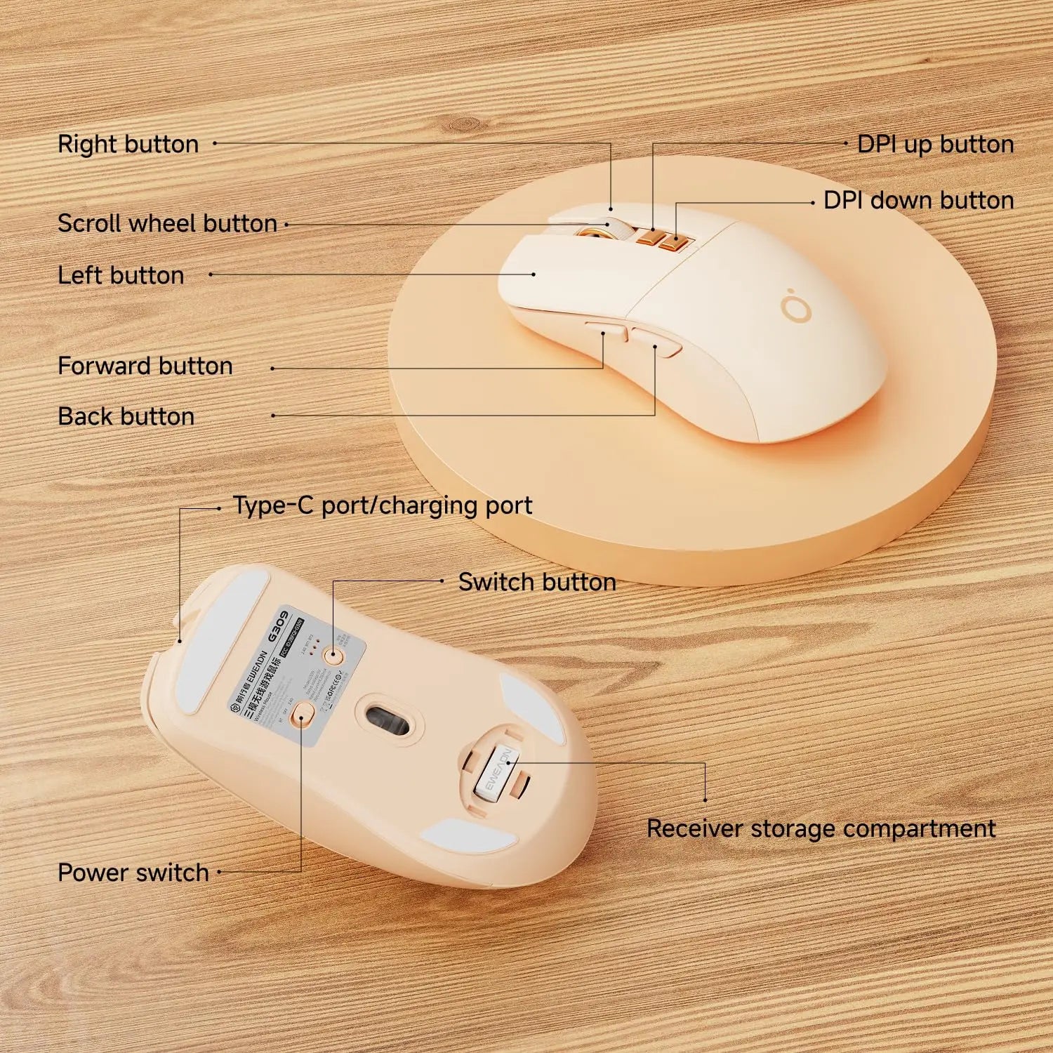 EWEADN G309 Wireless Gaming Mouse 2.4G&Bluetooth Ergonomic Silent Mouse 4000 DPI Lightweight Business Office Mute Gaming Mouse