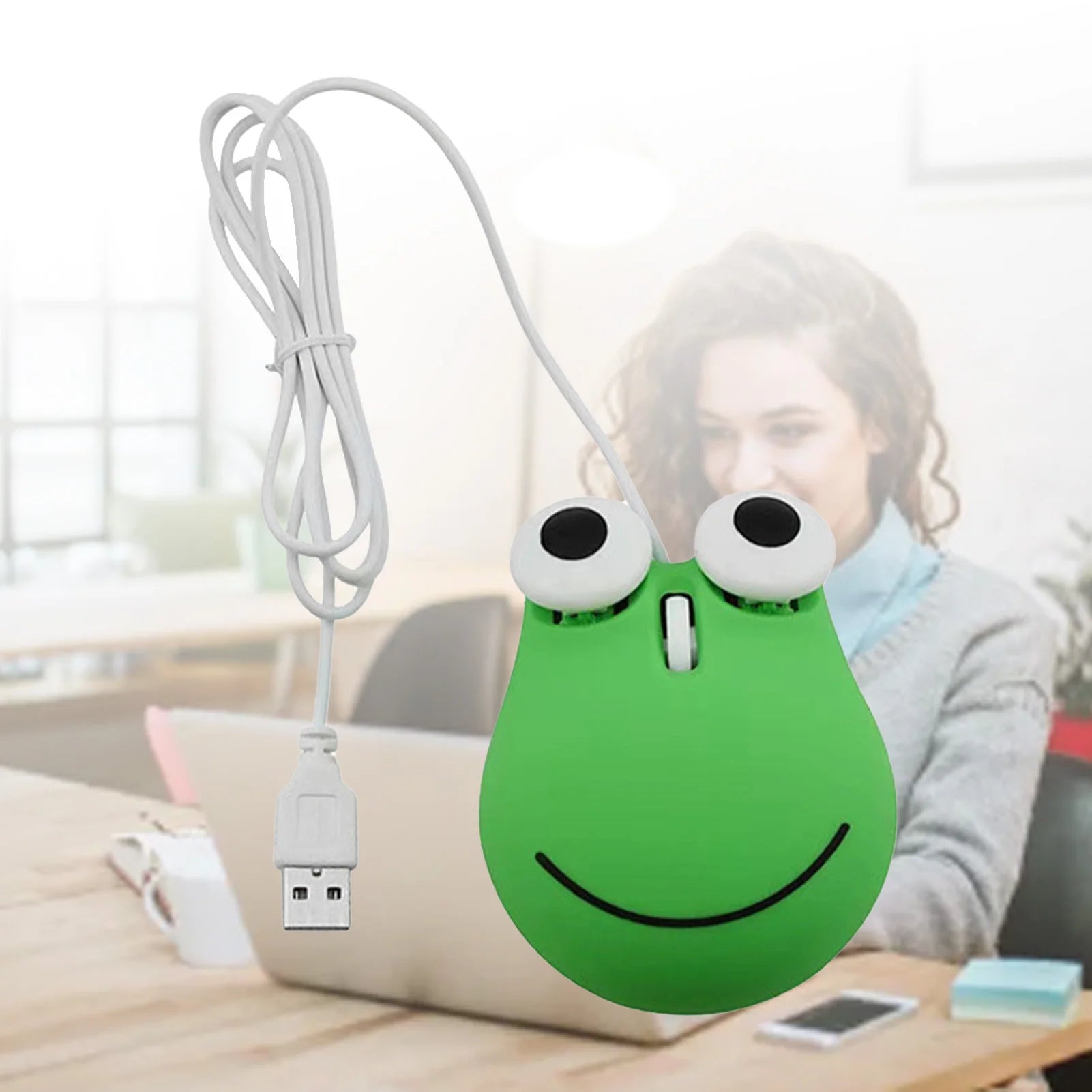 USB Wired Cute Mouse for Kids Ergonomic Design Animal Green Frog Shape Corded Computer Mouse for Laptop PC Wired Cute Mouse