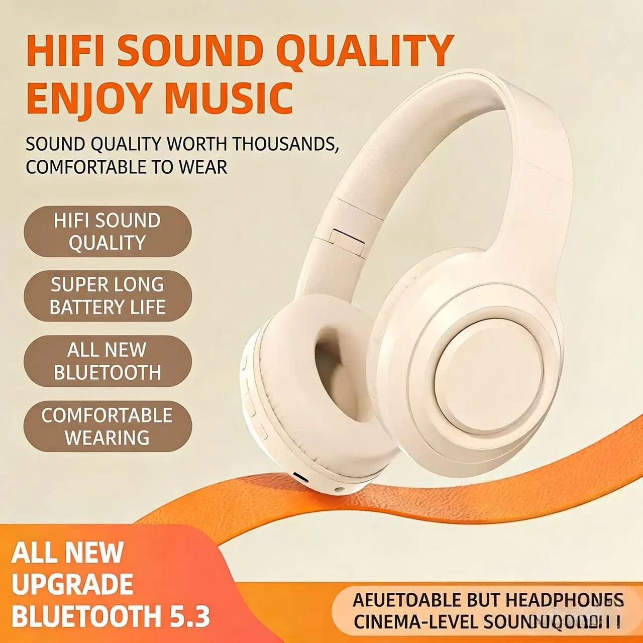 Over Ear HIFI Stereo Headsets Wireless Bluetooth Headphones Sports Gaming Earphones with HD Mic Support TF/AUX noise reduction