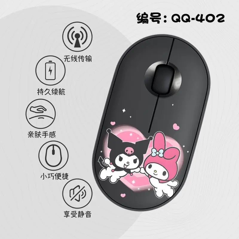 Kawaii Melody Wireless Bluetooth Mouse Cartoon Anime Design Mini Portable Mouse Silent Dual-Mode Mouse for Laptop Computer
