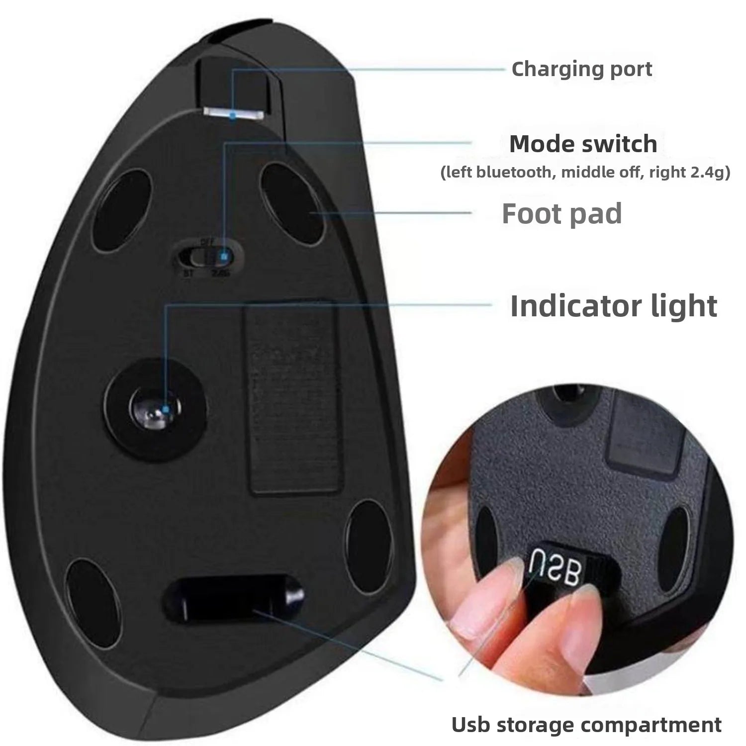 Wireless Rechargeable Left Hand Vertical Mouse for Laptop Ergonomic Design Comfortable Precise and Smooth Control