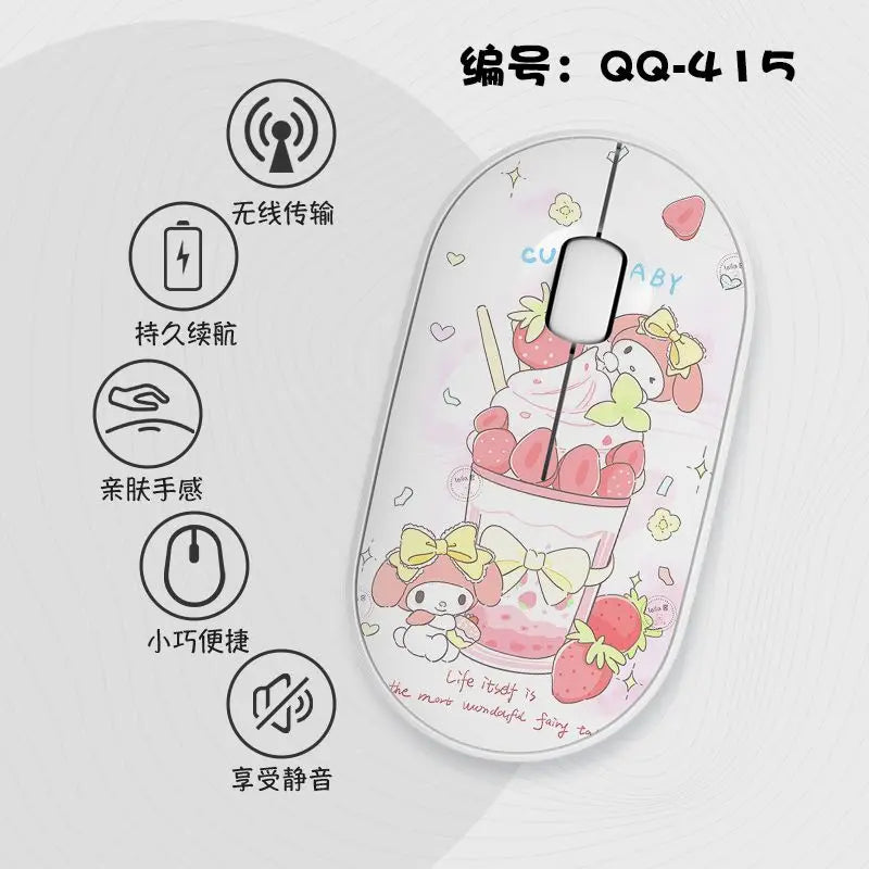 Kawaii Melody Wireless Bluetooth Mouse Cartoon Anime Design Mini Portable Mouse Silent Dual-Mode Mouse for Laptop Computer