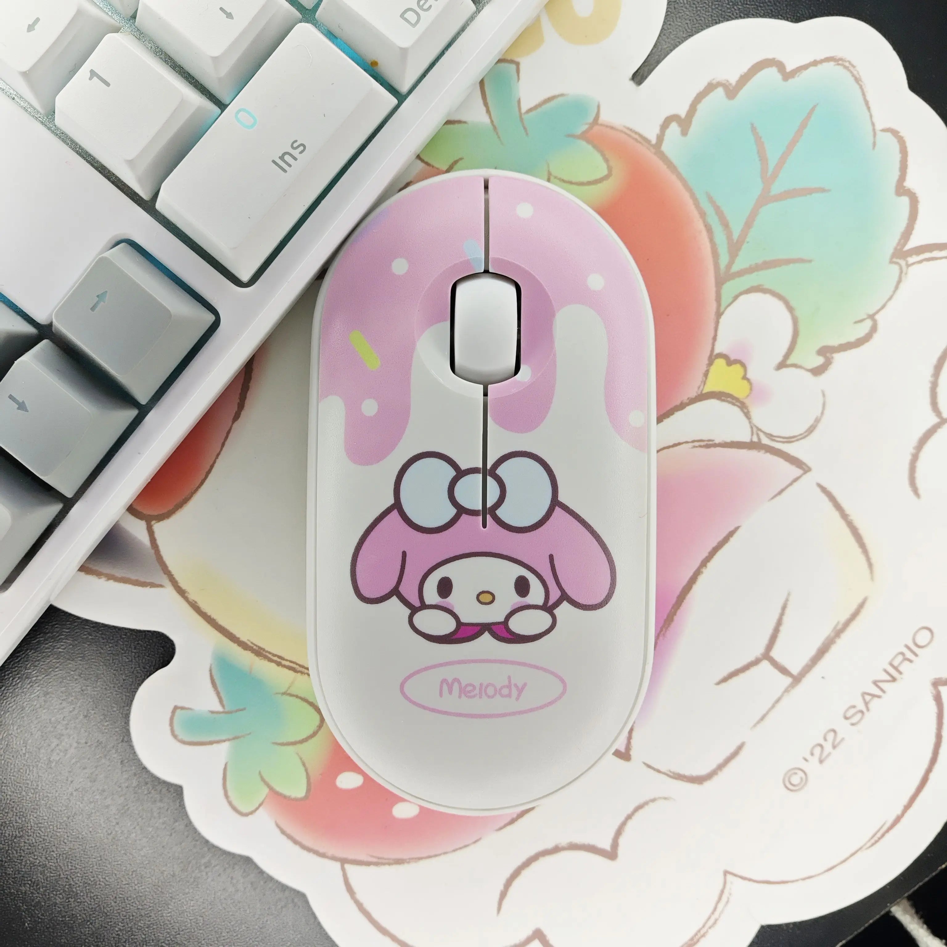 Kawaii Melody Wireless Bluetooth Mouse Cartoon Anime Design Mini Portable Mouse Silent Dual-Mode Mouse for Laptop Computer