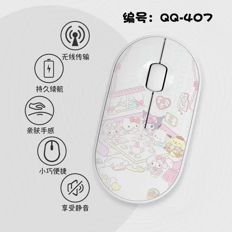 Kawaii Melody Wireless Bluetooth Mouse Cartoon Anime Design Mini Portable Mouse Silent Dual-Mode Mouse for Laptop Computer