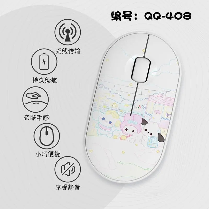 Kawaii Melody Wireless Bluetooth Mouse Cartoon Anime Design Mini Portable Mouse Silent Dual-Mode Mouse for Laptop Computer