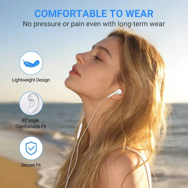 USB C Headphones for iPhone 17 16 15, Wired Type C Earphones Built-in Microphone & Volume Control, HiFi Stereo Sound Earbuds