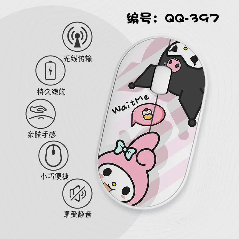 Kawaii Melody Wireless Bluetooth Mouse Cartoon Anime Design Mini Portable Mouse Silent Dual-Mode Mouse for Laptop Computer
