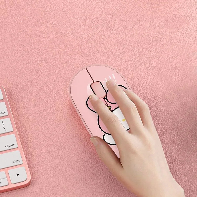 Kawaii Melody Wireless Bluetooth Mouse Cartoon Anime Design Mini Portable Mouse Silent Dual-Mode Mouse for Laptop Computer
