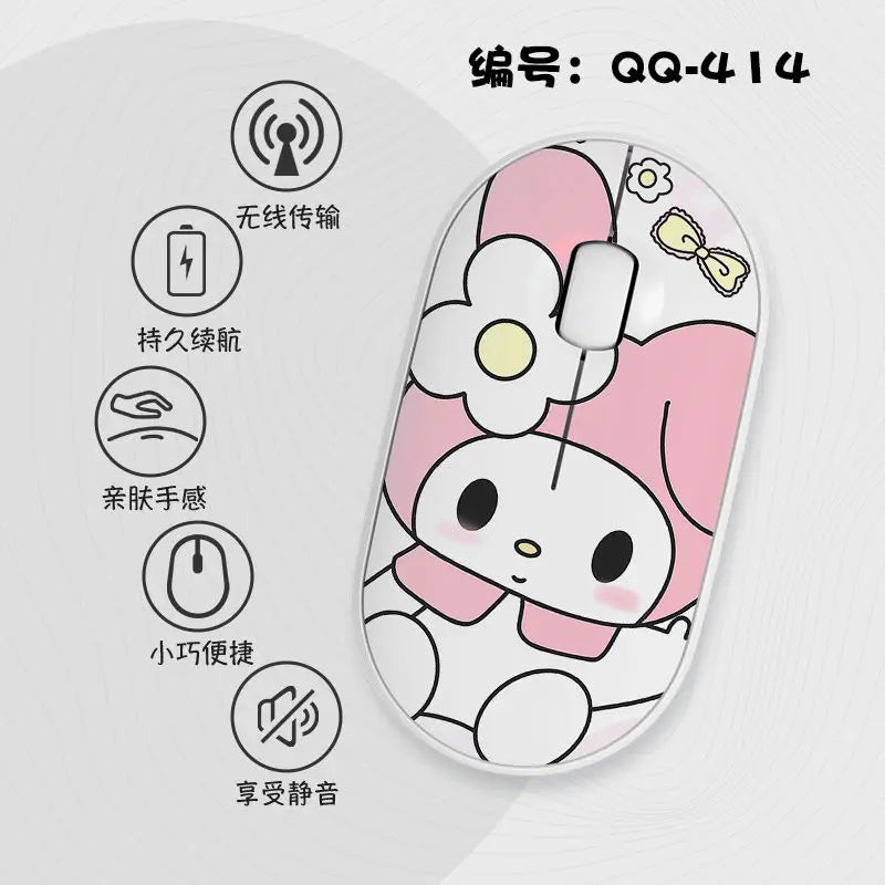 Kawaii Melody Wireless Bluetooth Mouse Cartoon Anime Design Mini Portable Mouse Silent Dual-Mode Mouse for Laptop Computer