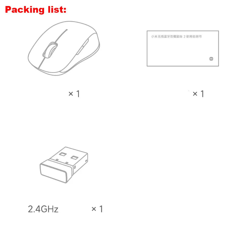 Xiaomi Wireless Bluetooth Dual-Mode Mouse 2 1200DPI Comfort Curve 2.4GHz Optical Mute Laptop Notebook Office Game Portable
