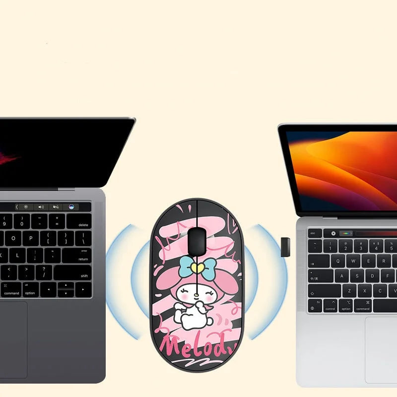 Kawaii Melody Wireless Bluetooth Mouse Cartoon Anime Design Mini Portable Mouse Silent Dual-Mode Mouse for Laptop Computer