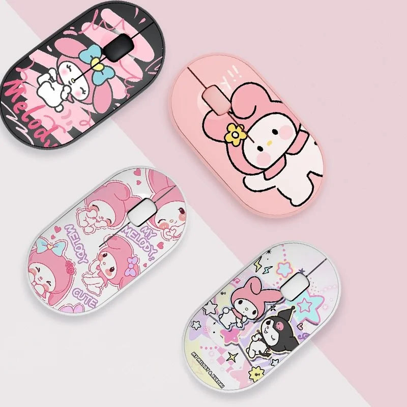 Kawaii Melody Wireless Bluetooth Mouse Cartoon Anime Design Mini Portable Mouse Silent Dual-Mode Mouse for Laptop Computer
