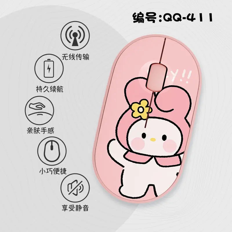 Kawaii Melody Wireless Bluetooth Mouse Cartoon Anime Design Mini Portable Mouse Silent Dual-Mode Mouse for Laptop Computer