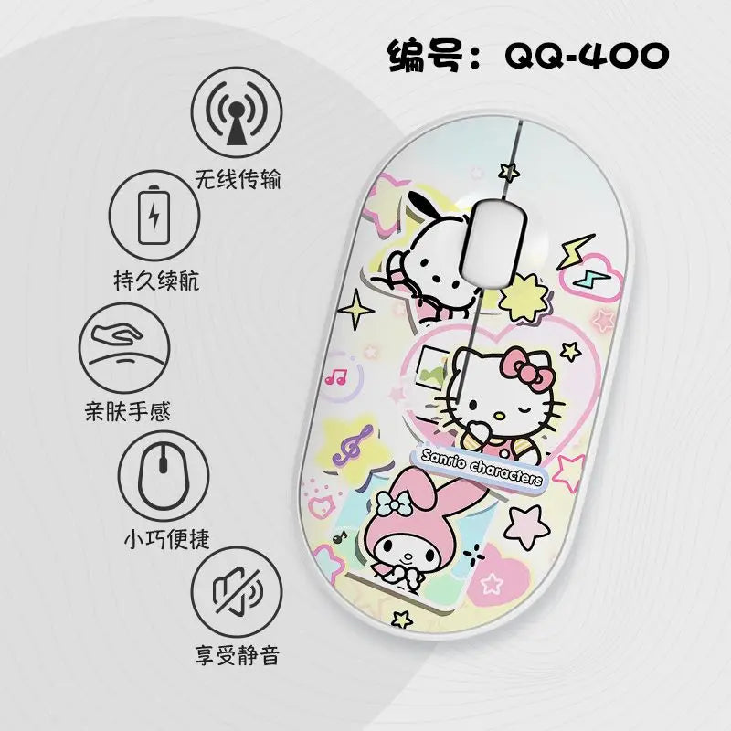 Kawaii Melody Wireless Bluetooth Mouse Cartoon Anime Design Mini Portable Mouse Silent Dual-Mode Mouse for Laptop Computer