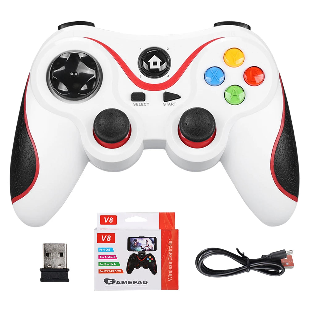 V8 2.4G Wireless Game Controller Gaming Controller BT Wireless Gamepad Dual Vibration for Android/iOS/PC/PS3/Switch/Mobile Phone