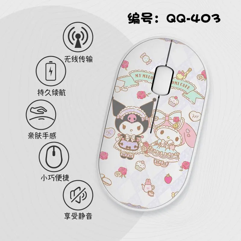 Kawaii Melody Wireless Bluetooth Mouse Cartoon Anime Design Mini Portable Mouse Silent Dual-Mode Mouse for Laptop Computer