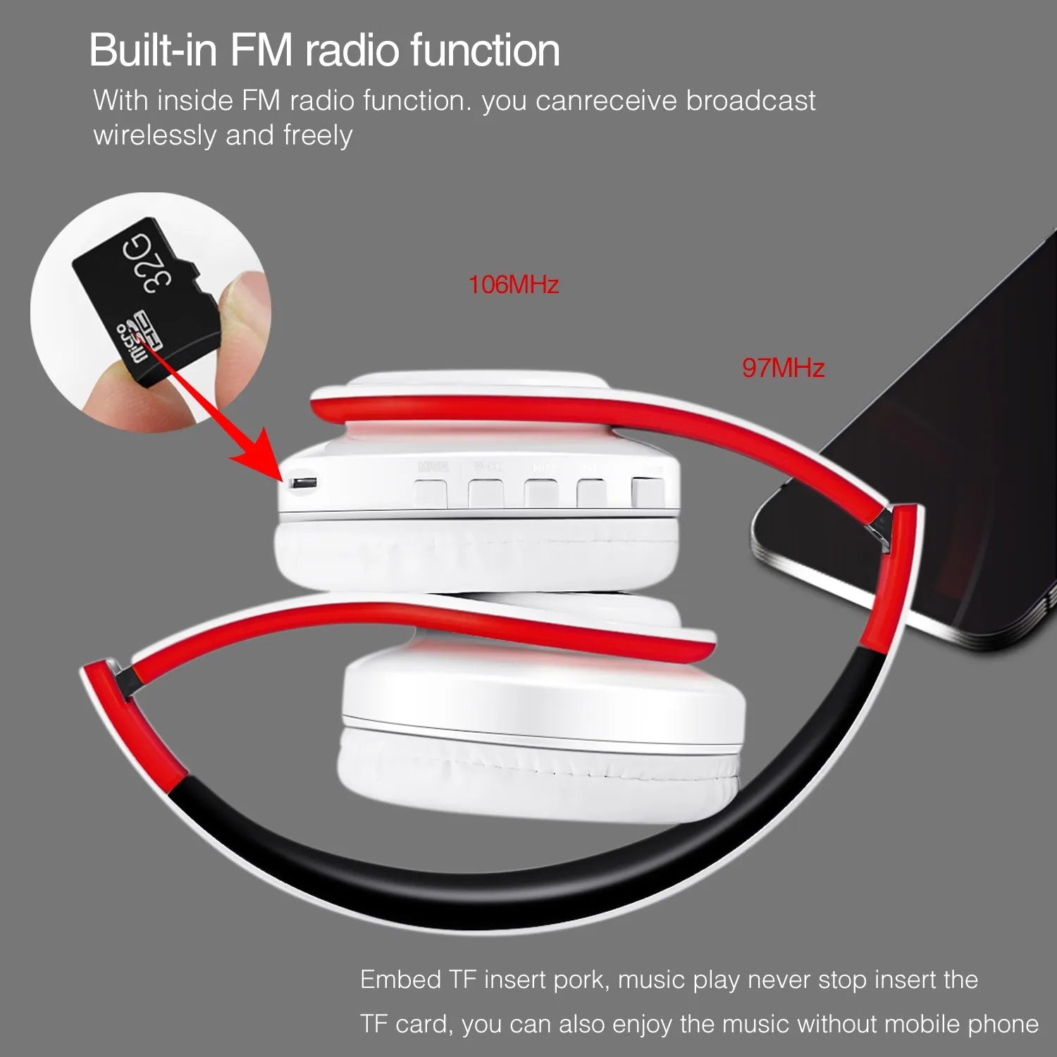 Wireless Bluetooth Headphones Stereo Foldable Sport Earphone with Microphone Handfree for MP3 Player