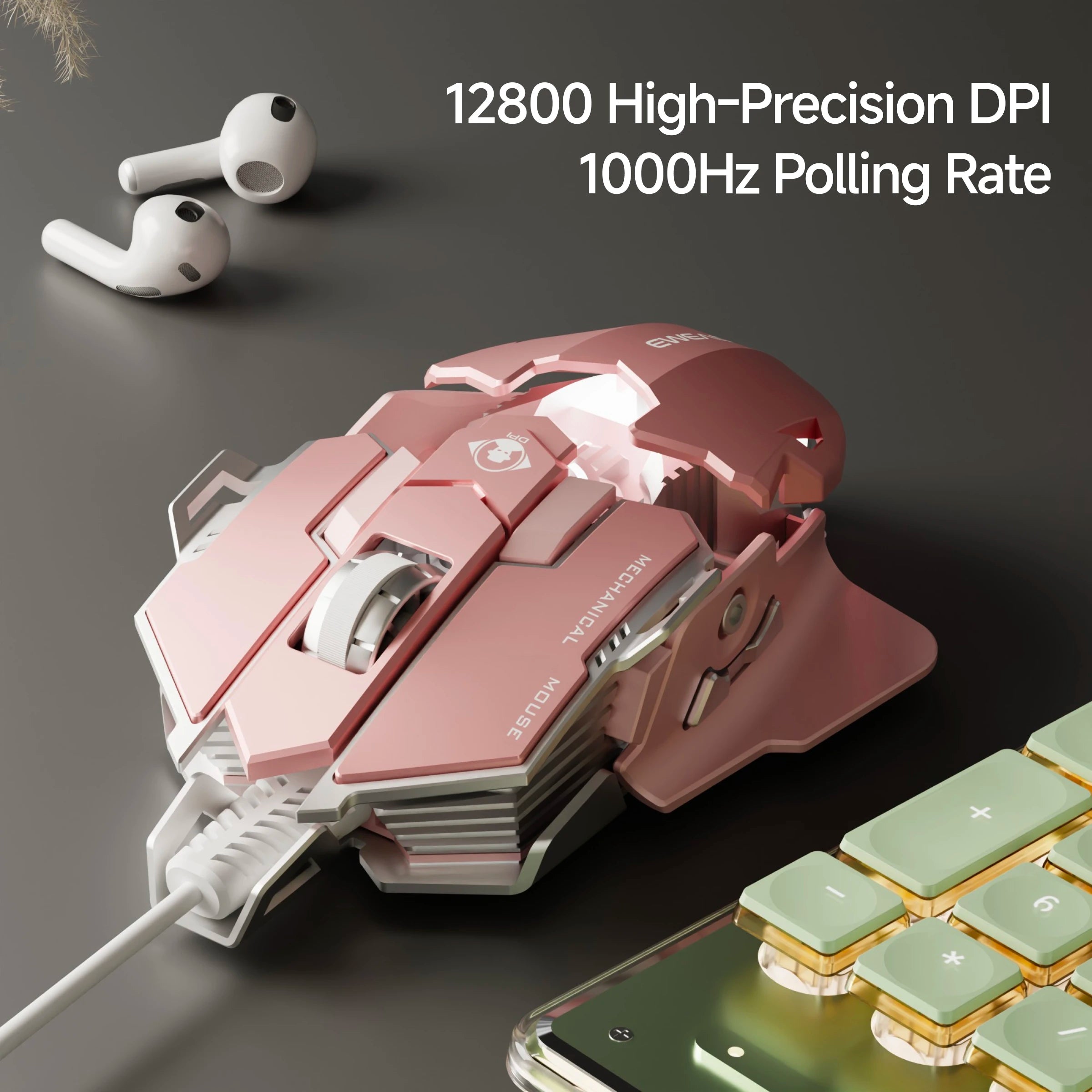EWEADN Wired Gaming Mouse Silent/Audible, LED Backlight, Tail Length Adjustable,for Gaming & Office, Plug and Play, Laptop/PC