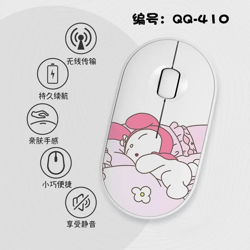 Kawaii Melody Wireless Bluetooth Mouse Cartoon Anime Design Mini Portable Mouse Silent Dual-Mode Mouse for Laptop Computer